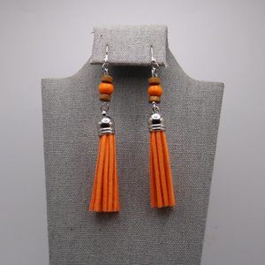 Orange Beaded Tassel Earrings
